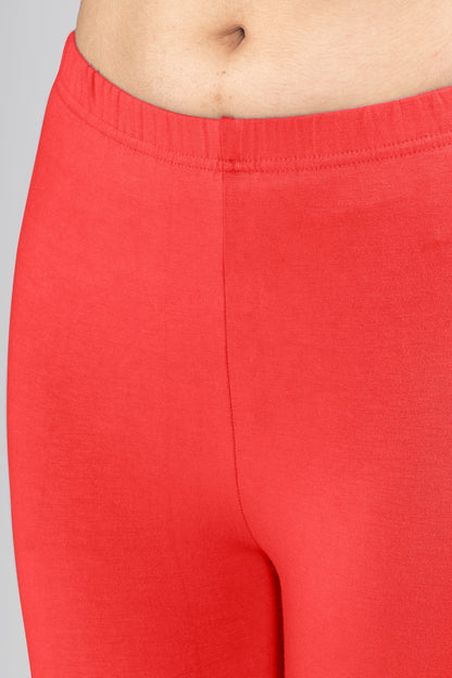 Casual Red Viscose Ankle Leggings