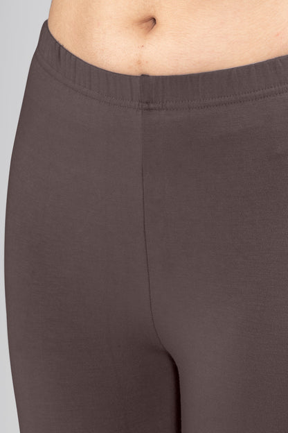 Solid Brown Viscose Ankle Leggings