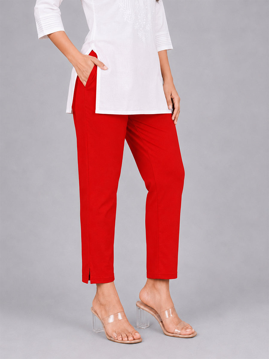 Red Woven Kurti Pant