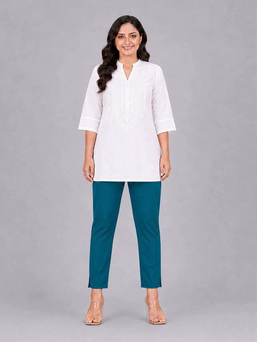Rama Blue Woven Kurti Pant
