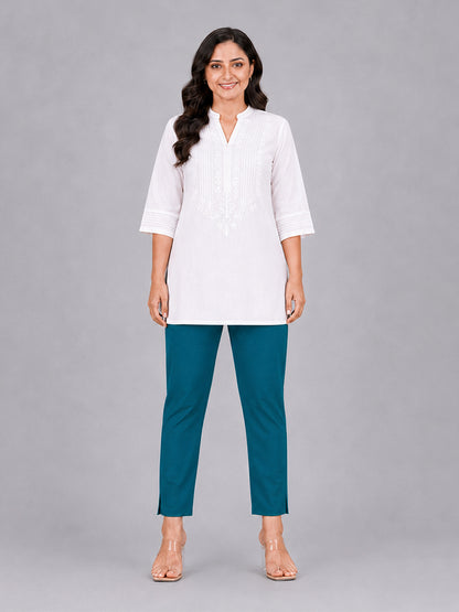 Rama Blue Woven Kurti Pant