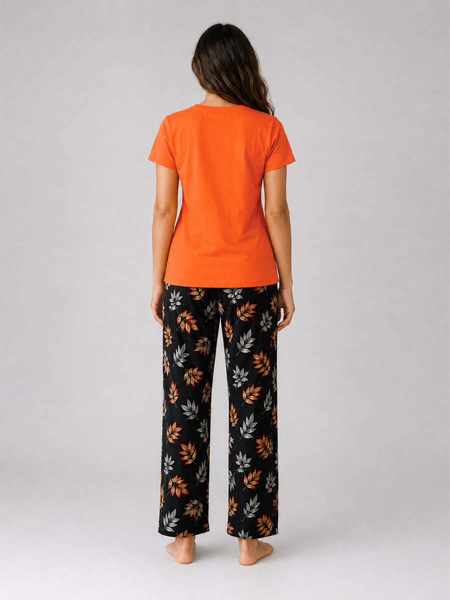T Shirt & Pant Printed Pyjama Orange
