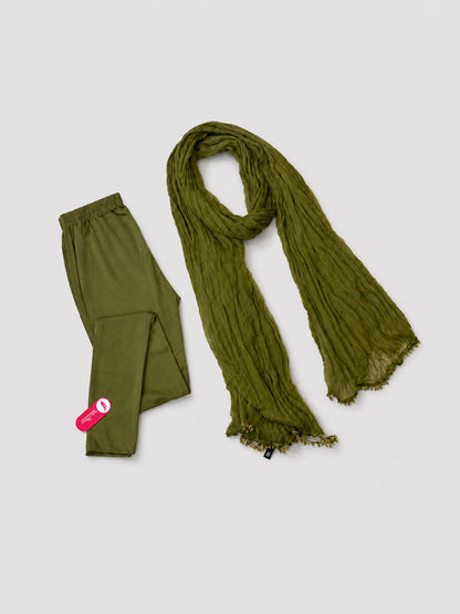 Olive Ankle Leggings with Shawl Combo