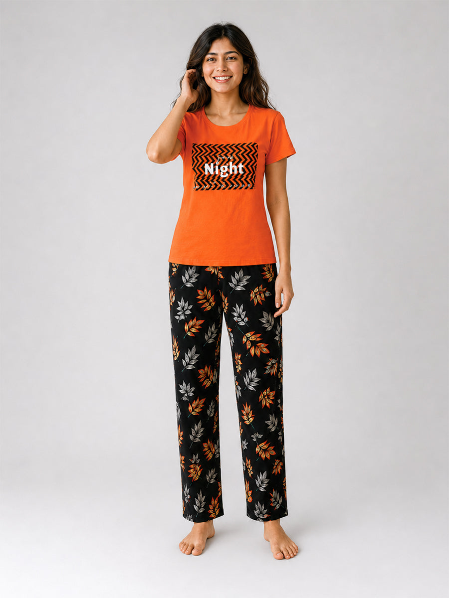 T Shirt & Pant Printed Pyjama Orange