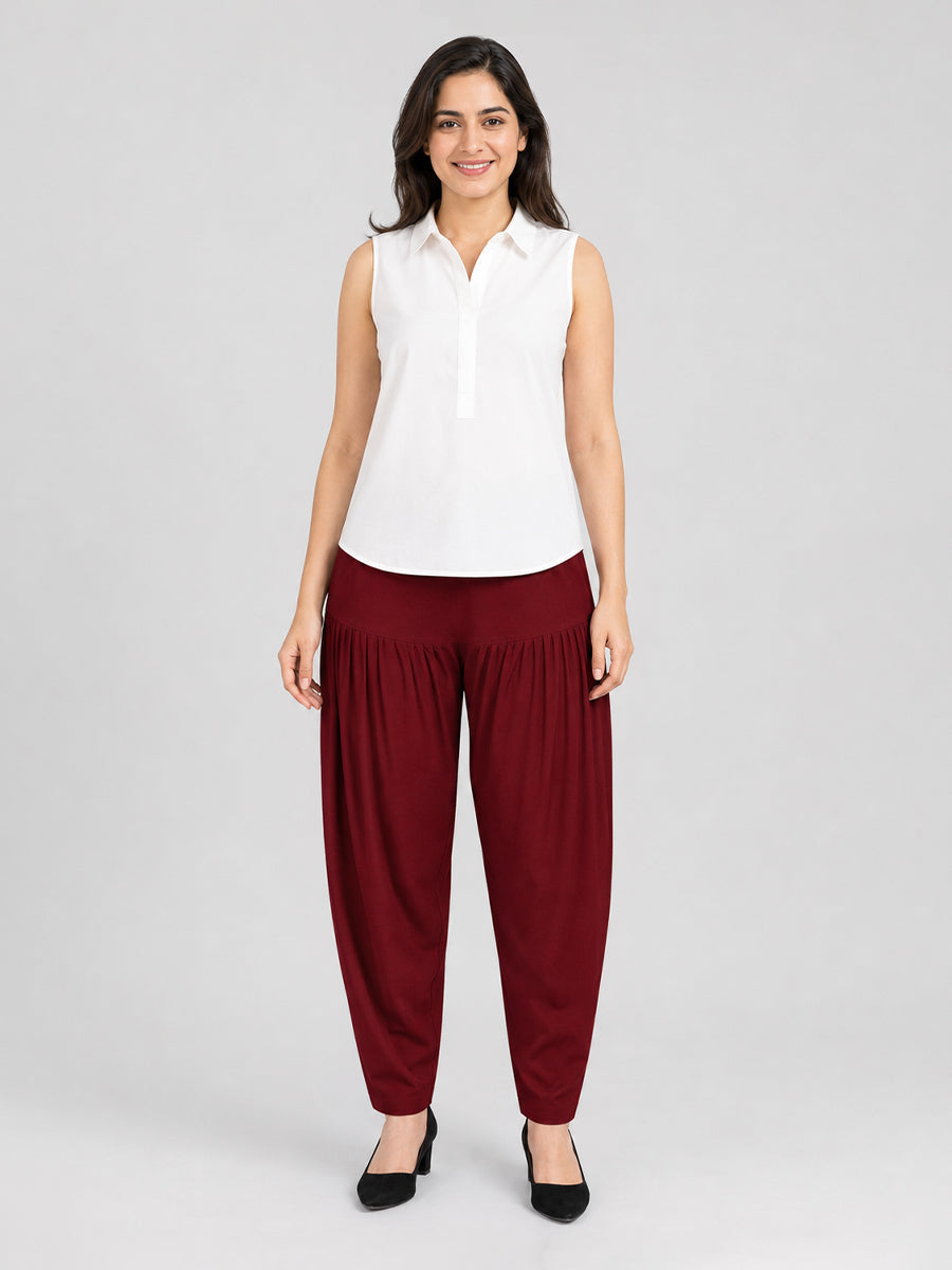 Maroon Cotton Patiala Pants