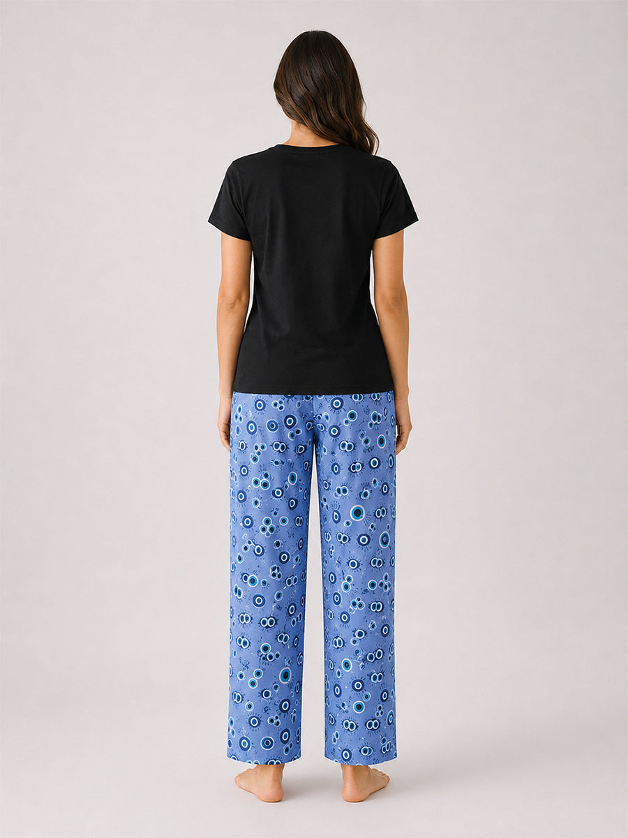 T Shirt & Pant Printed Pyjama Black