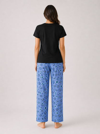 T Shirt & Pant Printed Pyjama Black