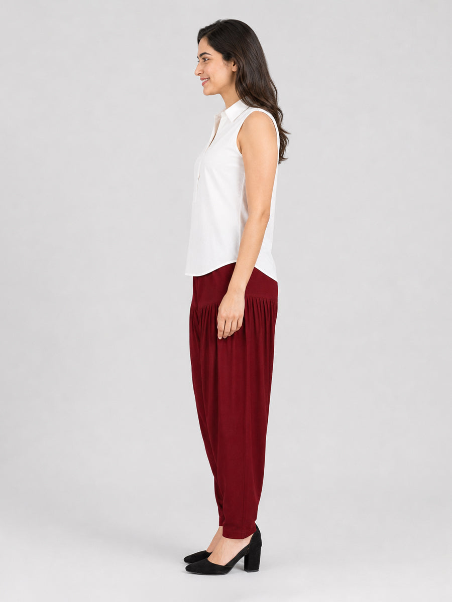 Maroon Cotton Patiala Pants