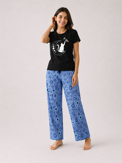 T Shirt & Pant Printed Pyjama Black