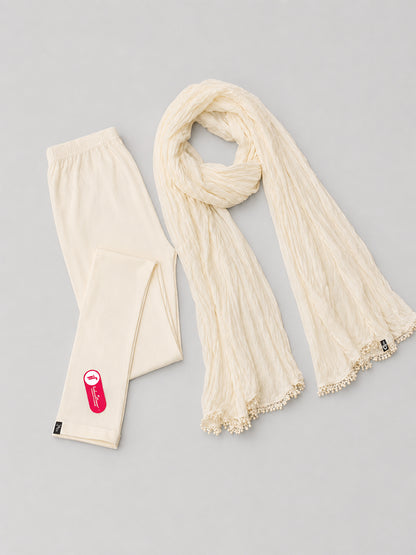 Cream Ankle Leggings with Shawl Combo