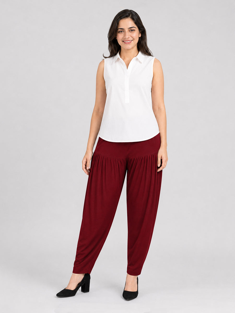Maroon Cotton Patiala Pants