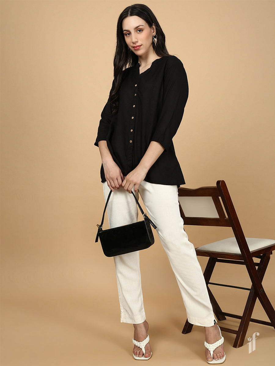 Cream Woven Kurti Pant