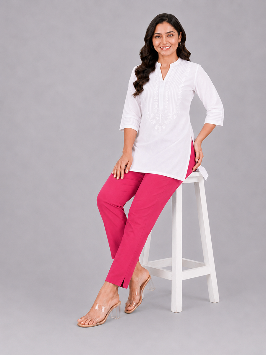 Rani Pink Woven Kurti Pant