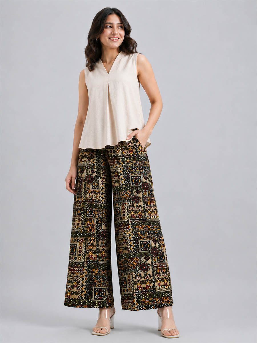 Black Flower AOP Printed Palazzo