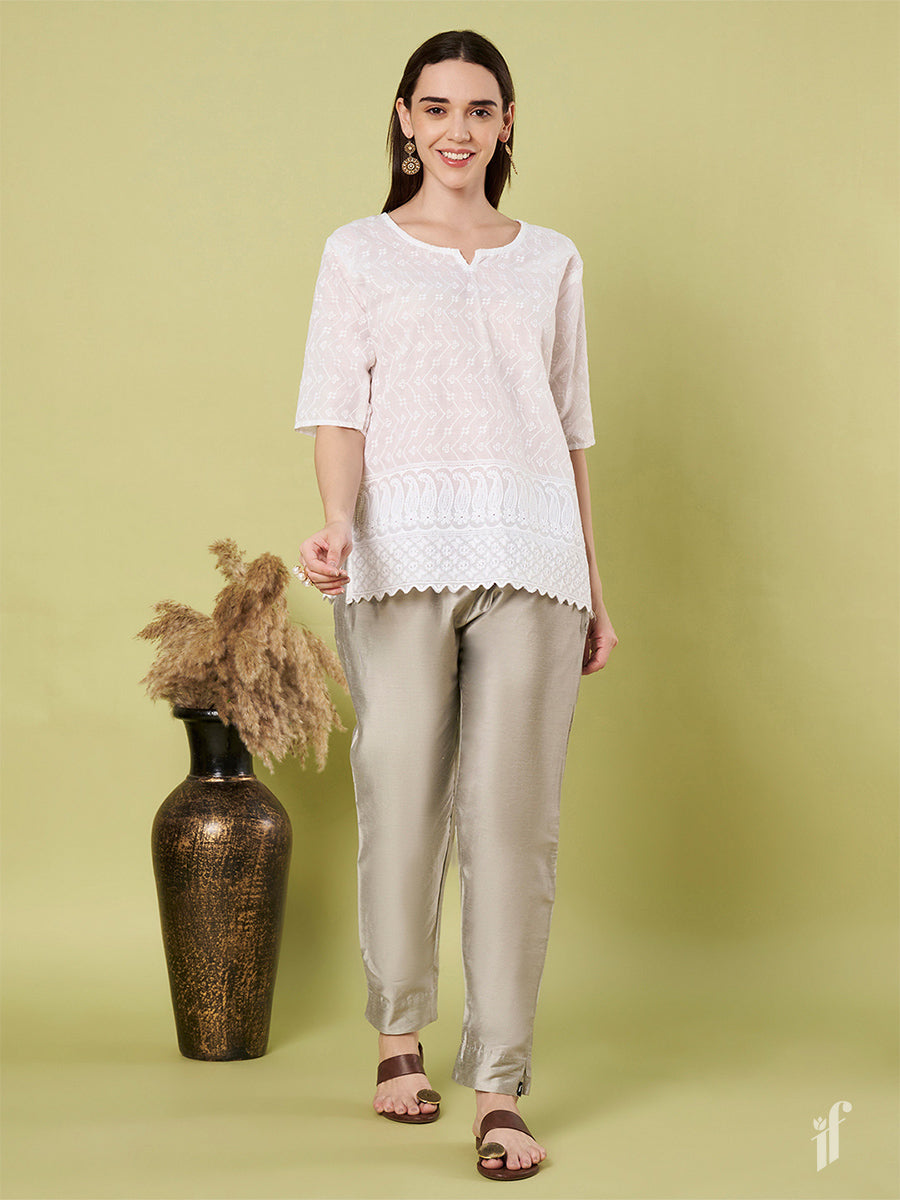Silver Metallic Straight Pants