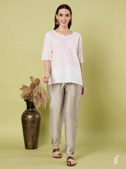 Silver Metallic Straight Pants