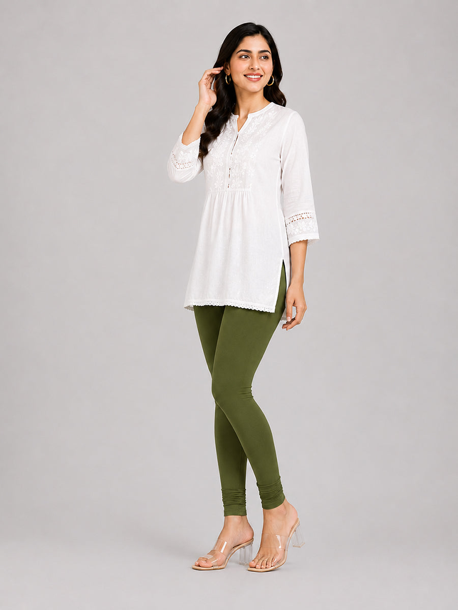 Green Bloom Viscose Churidar Leggings
