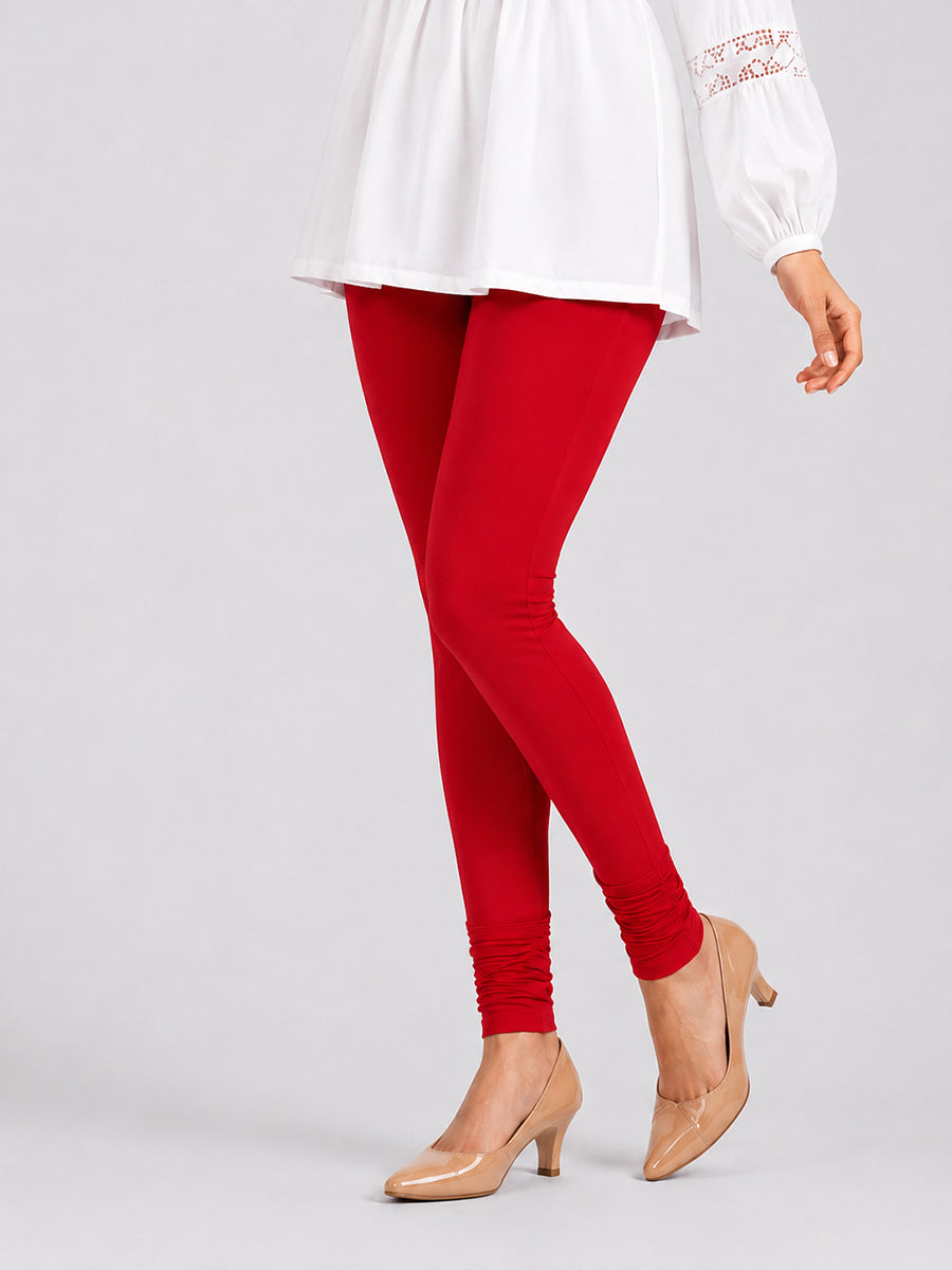 Platonic Red Viscose Churidar Leggings