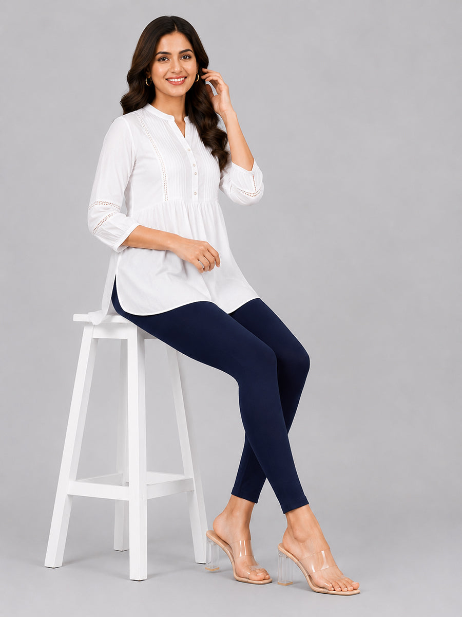 Vintage Blue Viscose Ankle Leggings