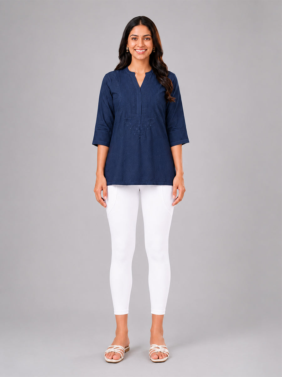 White Cotton 7/8 Leggings With Pocket