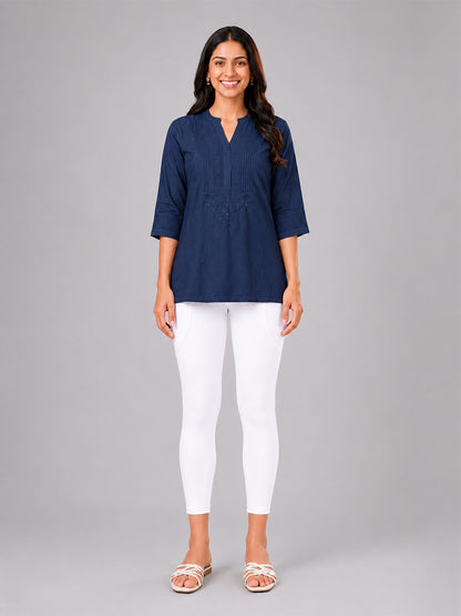 White Cotton 7/8 Leggings With Pocket