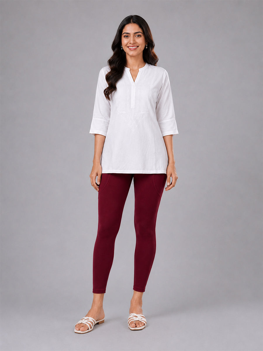 New Dark Red Cotton 7/8 Leggings