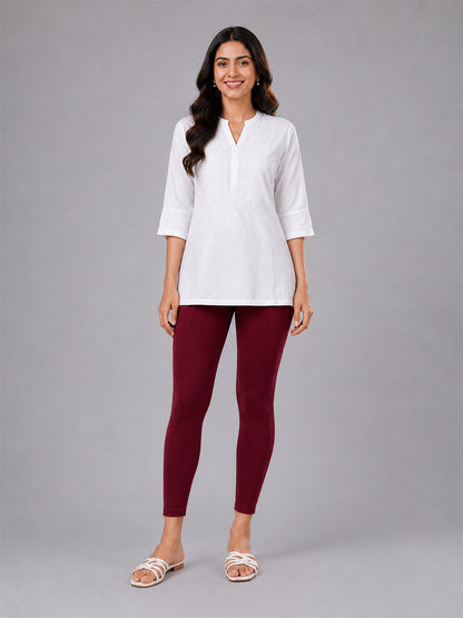 New Dark Red Cotton 7/8 Leggings