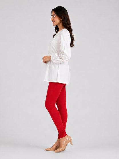 Platonic Red Viscose Churidar Leggings