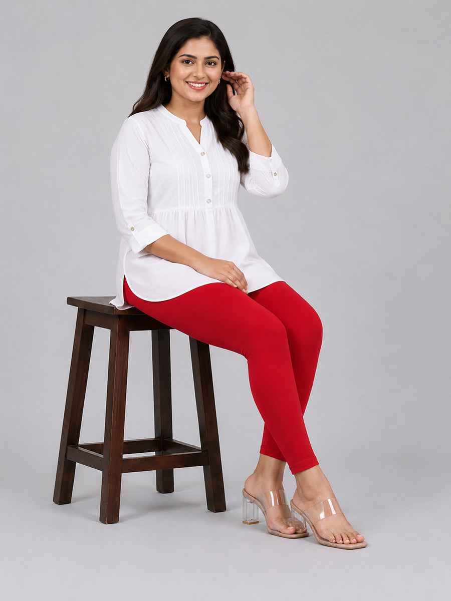 Platonic Red Viscose Ankle Leggings