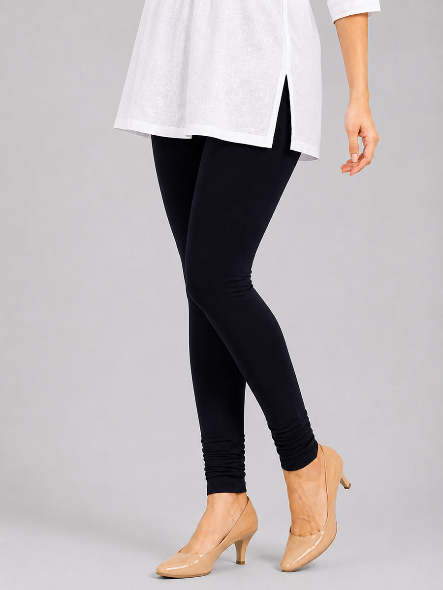 Majestic Black Viscose Churidar Leggings