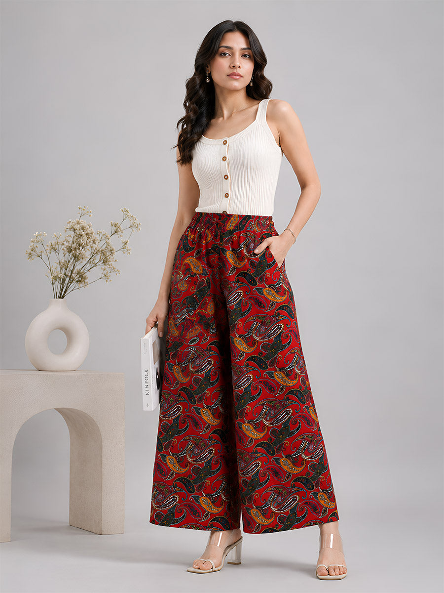 Dk Red AOP Printed Palazzo