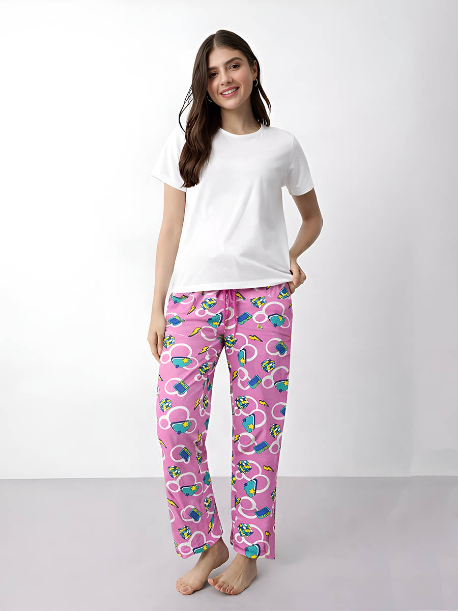 Pink AOP Printed Night Pant