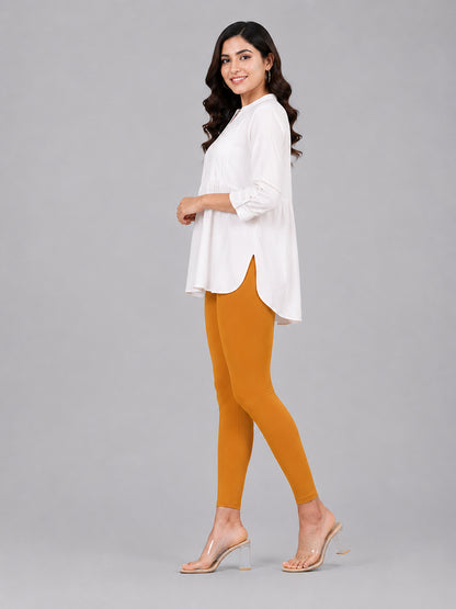 Crimson Yellow Viscose Ankle Leggings