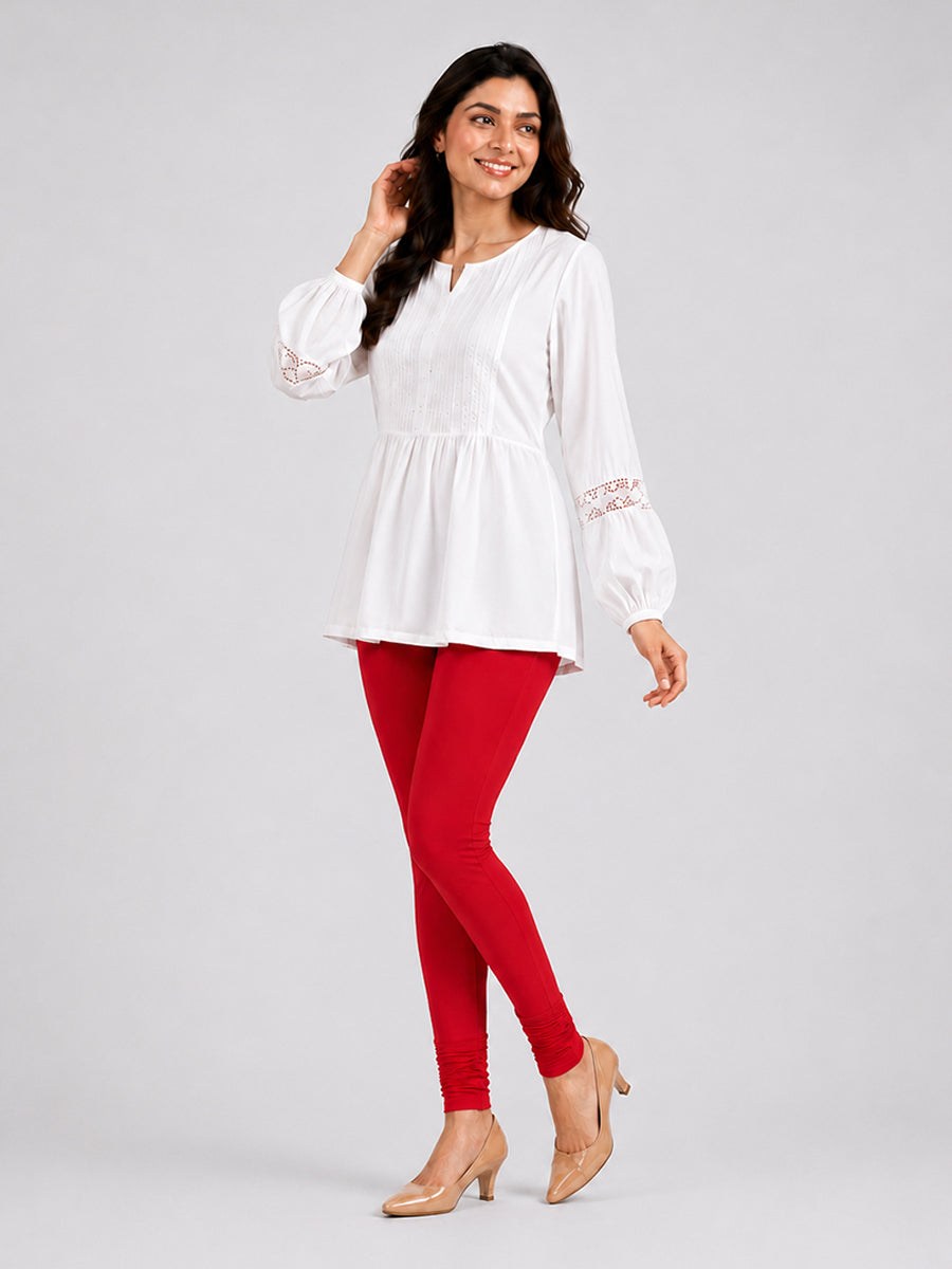 Platonic Red Viscose Churidar Leggings