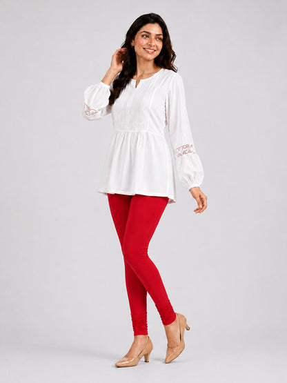 Platonic Red Viscose Churidar Leggings