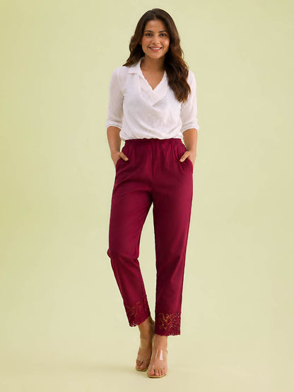 Maroon Lace Kurti Pant