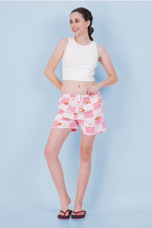 Pink Cat printed Shorts