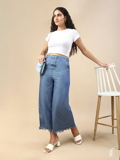 BreezeBlue Fray-Edge Denim Palazzo