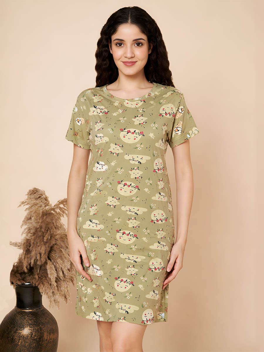 Green Star print Long Top