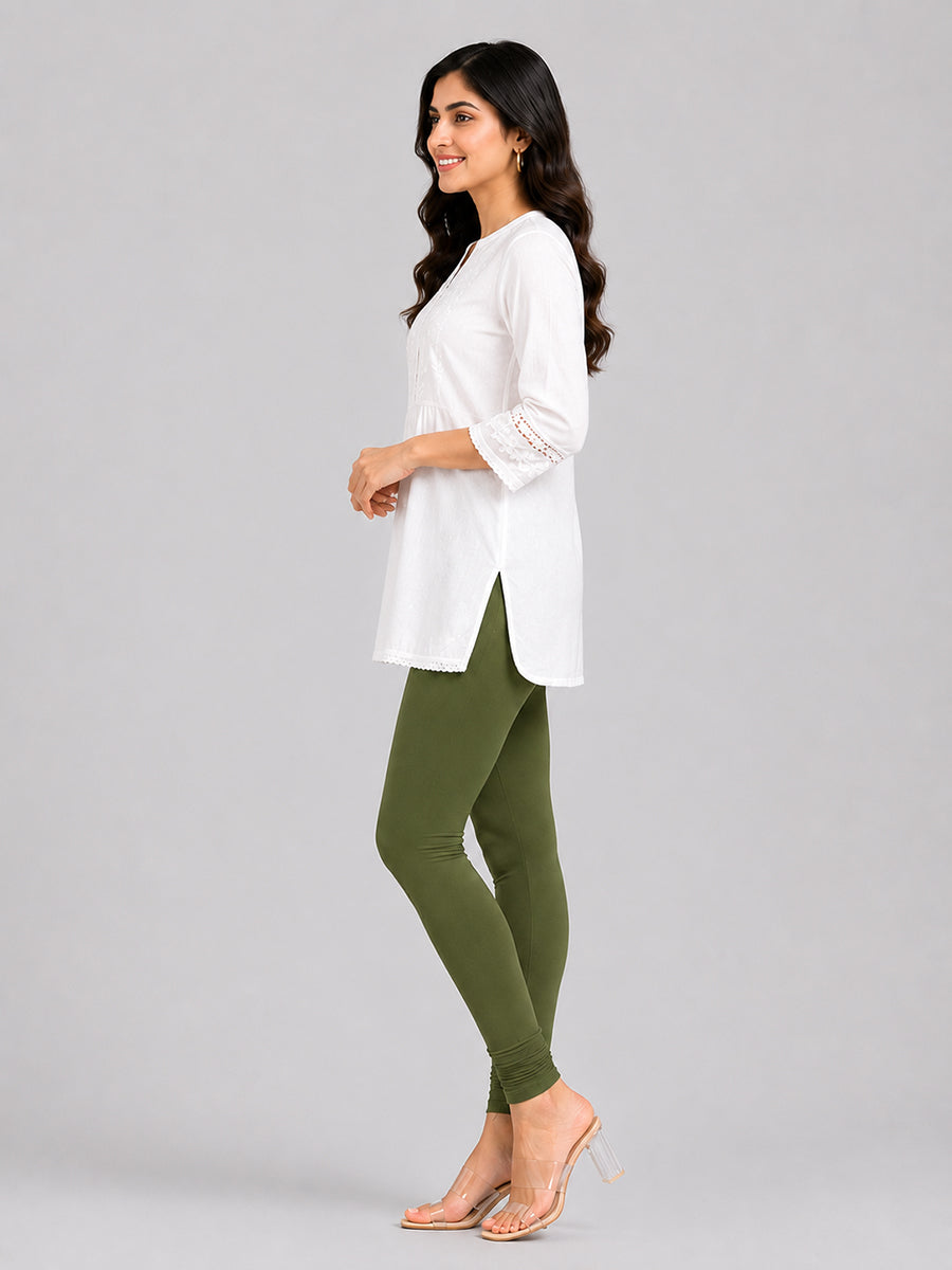 Green Bloom Viscose Churidar Leggings