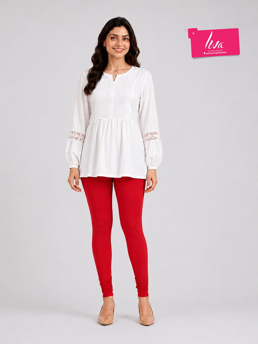 Platonic Red Viscose Churidar Leggings