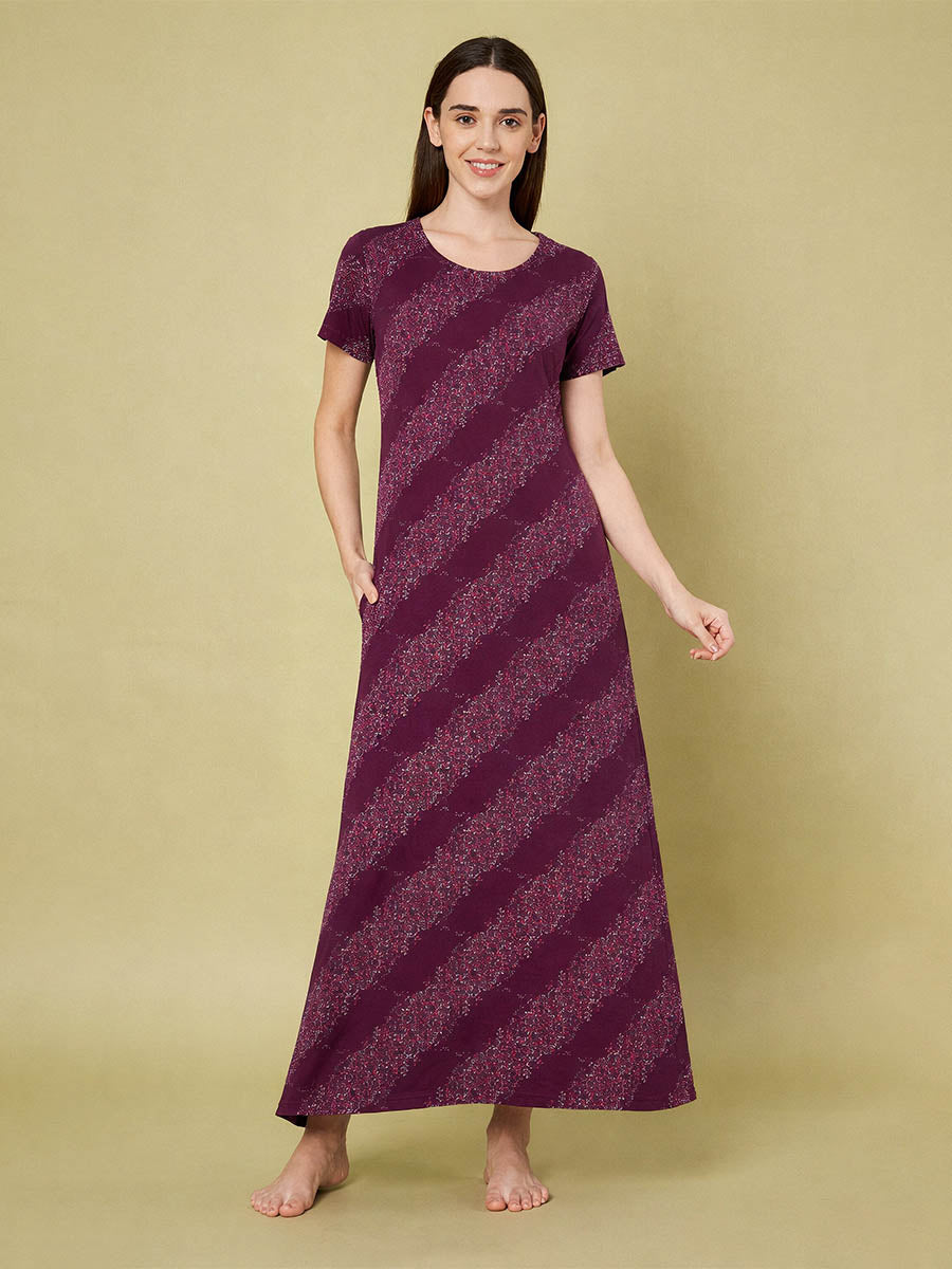Maroon Floral Print Nighty