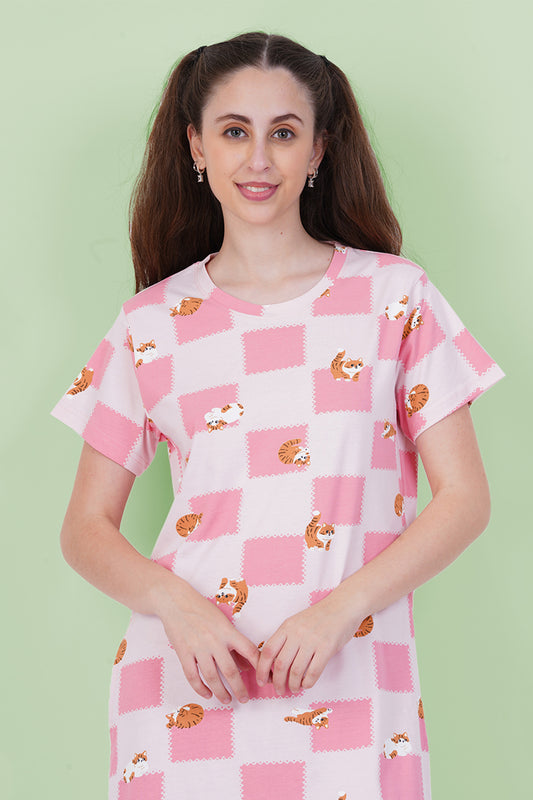 Pink Cat printed Long Top