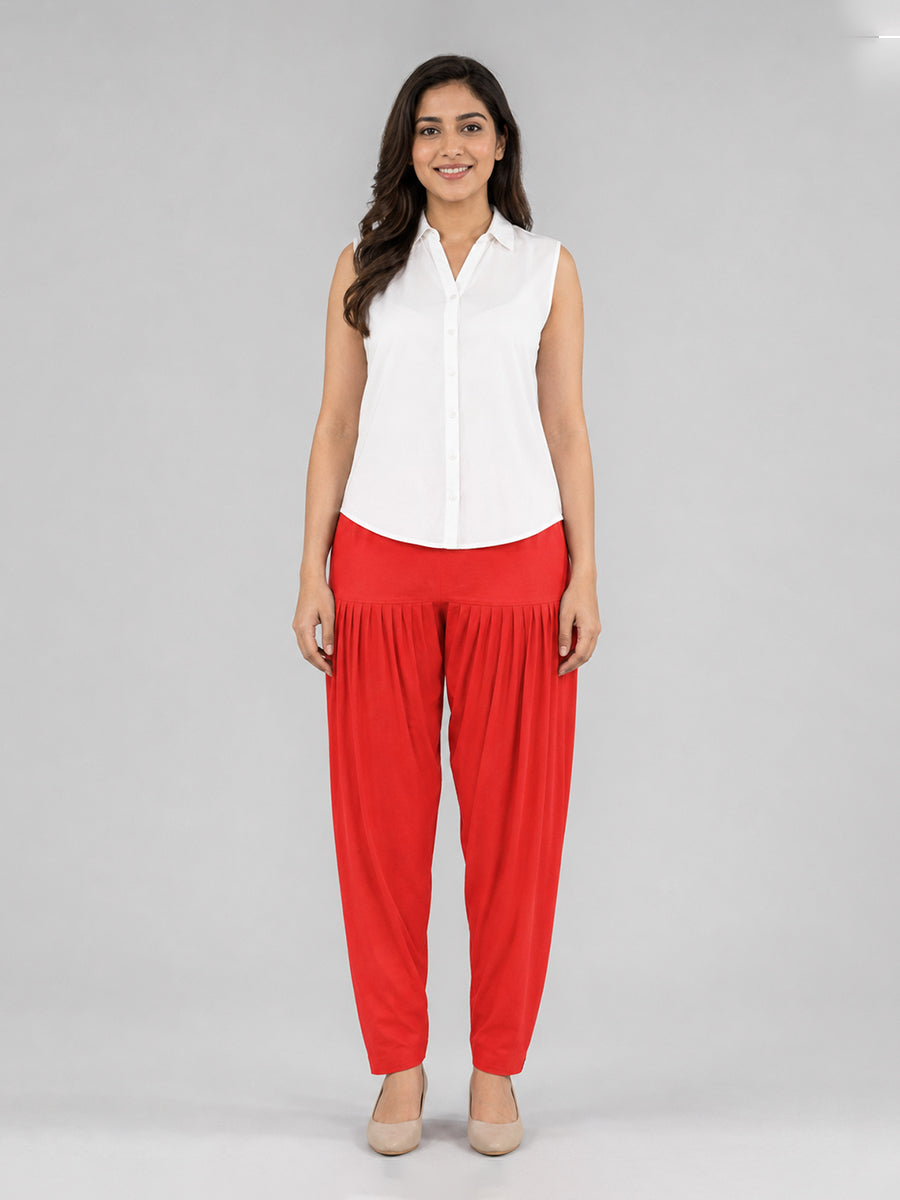 Red Cotton Patiala Pants