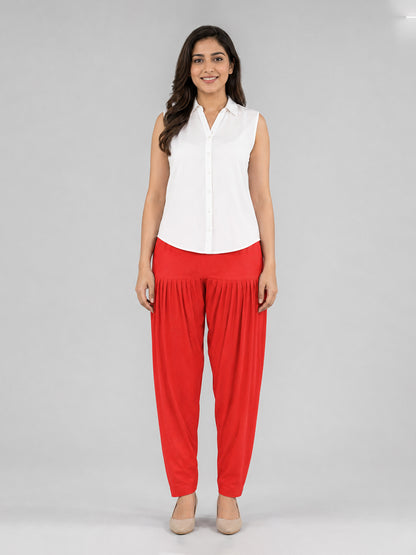 Red Cotton Patiala Pants