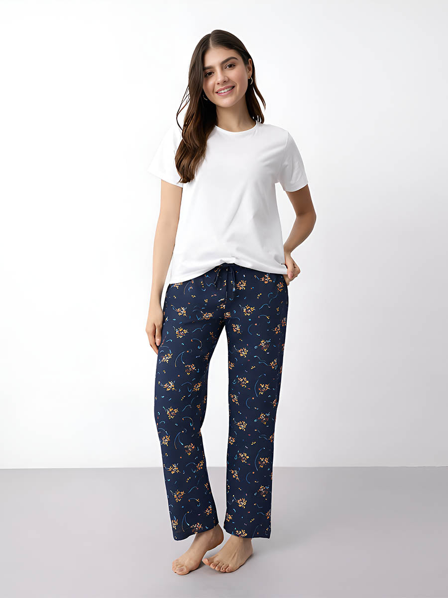 Navy AOP Printed Night Pant