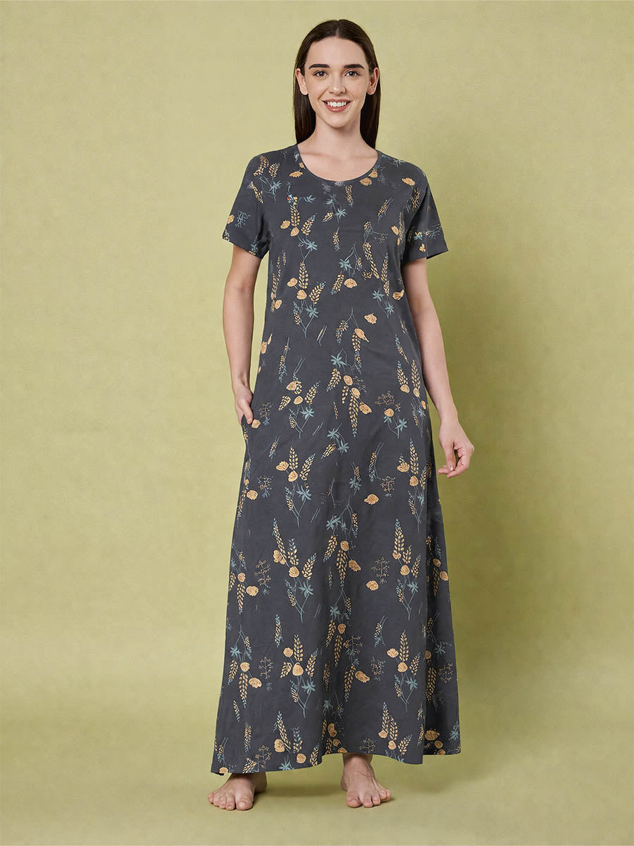 Grey Leaf Print Nighty