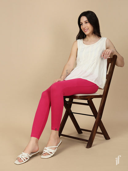 New Dark Red Cotton 7/8 Leggings