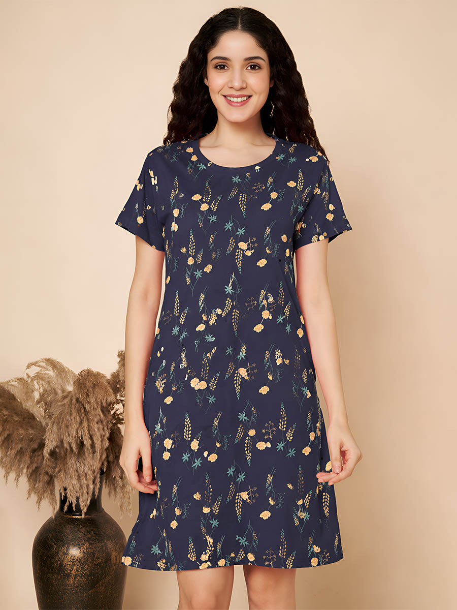 Navy flower print Long Top