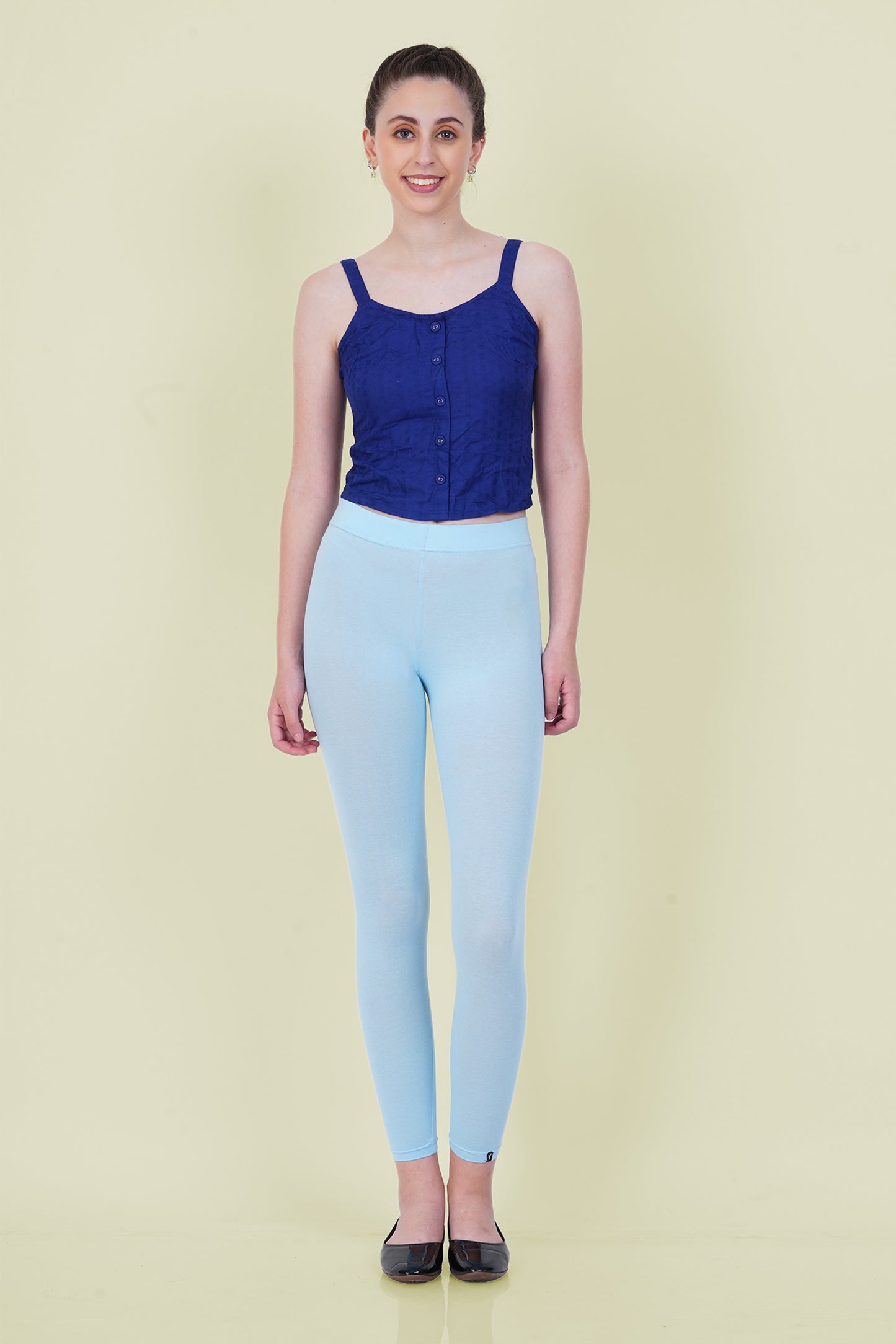 Pastel Blue Cotton Ankle Leggings
